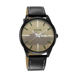 Sonata Force Quartz Analog White Dial Leather Strap Watch for Men