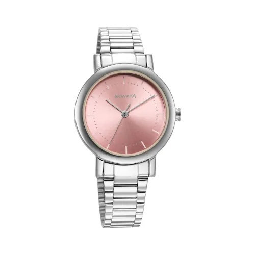 Image of Sonata Ladies Essentials Pink Dial Stainless Steel Strap Watch for Women