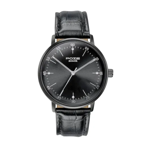Image of Sonata Poze Quartz Analog Black Dial Leather Strap Watch for Men-SP70036NL01W