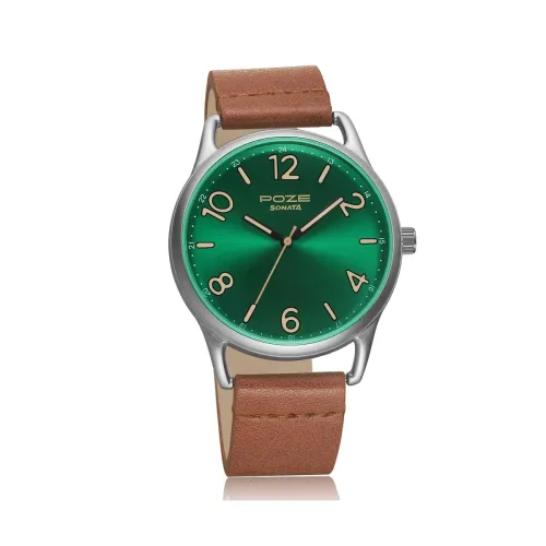 Image of Sonata Poze Quartz Analog Green Dial PU Leather Strap Watch 