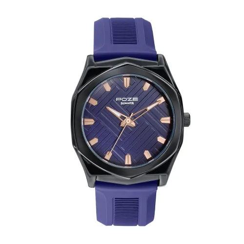 Image of Sonata Poze 8 Quartz Analog with D.Blue Dial D. Blue Silicon Strap Watch for Men - SP70107NP01W