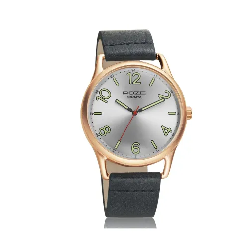 Image of Sonata Poze Quartz Analog Silver Dial PU Leather Strap Watch