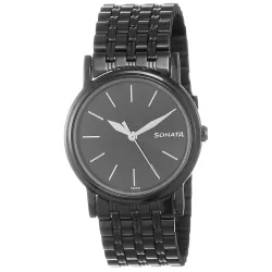 Sonata Quartz Analog Black Dial Metal Strap Watch for Couple-NS11418100NM01P