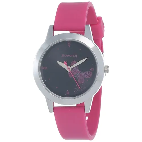Image of Sonata Quartz Analog Black Dial Pink Plastic Strap Watch for Women