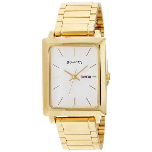 Image of Sonata Quartz Day and Date Gold Stainless Steel Strap Watch for Men 
