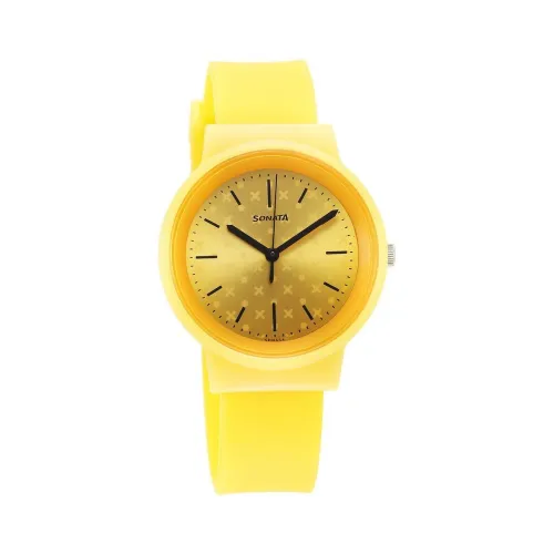 Image of Sonata Splash Quartz Analog Yellow Dial Plastic Strap Watch for Women-87048PP03W
