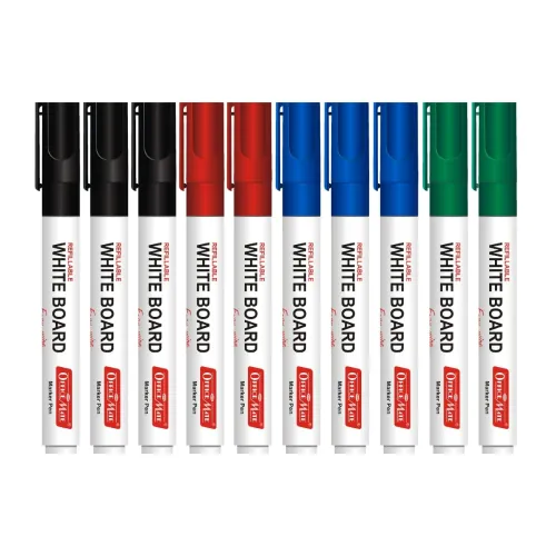 Image of Soni Officemate Whiteboard Markers | Pack of 10 (Mix)| Black, Blue, Red & Green | 4.43 mm Bullet Tip | Non-Toxic |