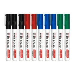 Soni Officemate Whiteboard Markers | Pack of 10 (Mix)| Black, Blue, Red & Green | 4.43 mm Bullet Tip | Non-Toxic |