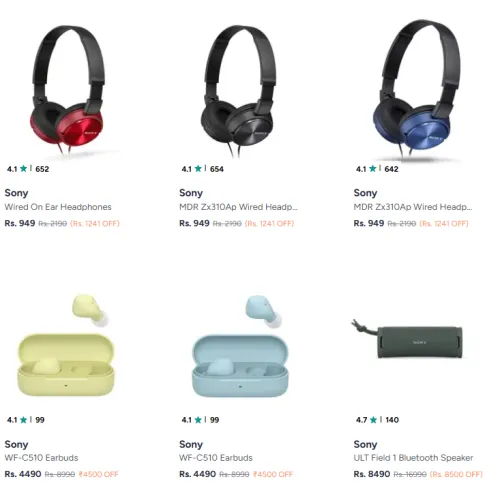 Image of Sony Speaker, Headphones & Earbuds @ Up to 50% Discount + 15% Coupon Discount