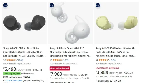 Image of Sony Earbuds at minimum 70% Discount