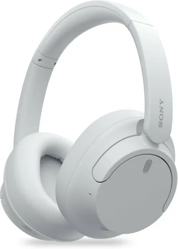 Image of Sony white Bluetooth headphones, noise cancelling