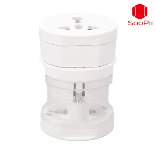 Image of SOOPII Universal 3-in-1 Travel Adapter, All-in-One Plug, Portable Power Converter, Supports 125-250V, White, 3 Outlets, 