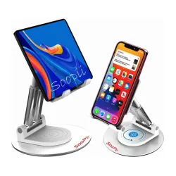 SOOPII Desktop Grade-A Quality Mobile Phone Tabletop Stand, Tablet Stand, Mobile Holder, Adjustable & Foldable, Aluminum Stand Holder for Mobile Phone and Tablet (Up to 10.3 inch) - Silver