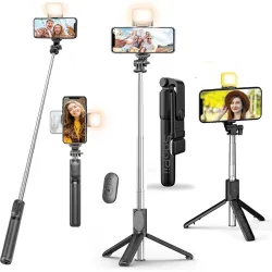 SOOPII K2 Selfie Stick with Tripod Stand, 3 in 1 Multifunctional design, Rechargable LED Light