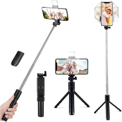 Image of SOOPII Selfie Stick Tripod with Bluetooth Remote, Extendable Aluminium, 360-Degree Rotation, Universal Smartphone Compat