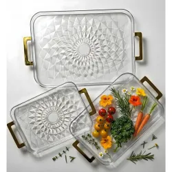 SORATH Crystal Serving Tray Set with Golden Handles