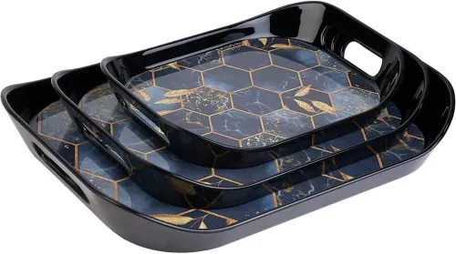 Image of Sorath premium plastic Era Serving Tray Set of 3 Honeycomb Design Tray  (Pack of 3)