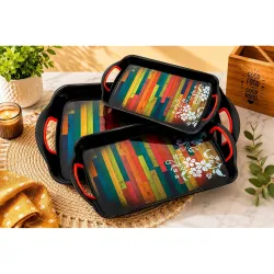 SORATH Set of 3 Printed Plastic Serving Trays