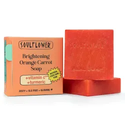 Soulflower Brightening Orange Carrot Soap for Glowing Skin | Deep Cleansing Handmade Bathing Bar For Hard Water with Gin