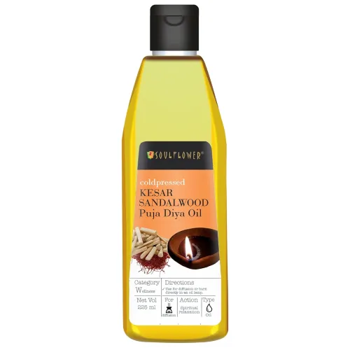 Image of Soulflower Pooja Oil for Akhand Jyot, Hawan, Grah Pravesh & Hindu Rituals | Smokeless Deepam Oil with Saffron & Sandalwo