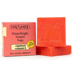 Soulflower Juicy Red Tomato Soap for Tan Removal | Handmade Cold-Processed Natural Bathing Bar For Hard Water with Vitamin E & Beetroot|Skin Brightening, Anti-Acne & Pimple Care|All Skin Typ...