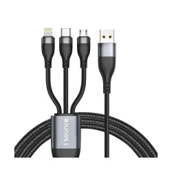 Sounce 100W/6A Speed Fast Charging USB 3.0 Cable 4 Ft /1.2m to 3-in-1 Long Charging Cord with Type C + Micro USB + Light