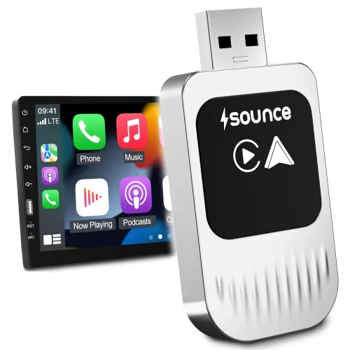 Image of Sounce 2-in-1 Wireless Car Adapter – Converts OEM Wired Android Auto & Apple CarPlay to Wireless, Compact Plug-and-Play 