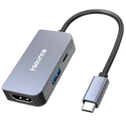 Sounce 3-in-1 Type-C to HDMI Multiport Adapter | 4K@60Hz HDMI, 5Gbps USB 3.0 & 100W PD Charging | Compact USB-C Hub for 