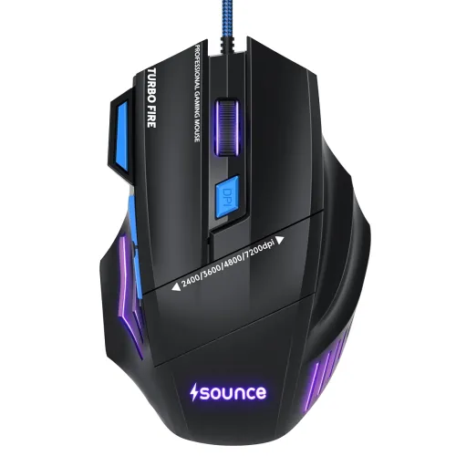 Image of Sounce Apex Wired Gaming Mouse with 7200 DPI Precision Optical Sensor, 7 Programmable Buttons, RGB LED Modes, Braided Ca