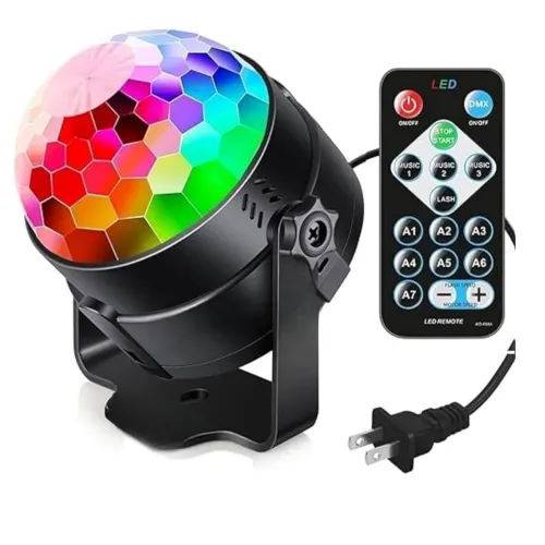 Image of Sound Activated RGB Disco Ball Party Light with Remote | 16-Color LED Strobe DJ Light for Home, Birthday, Christmas, Kar