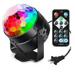 Sound Activated RGB Disco Ball Party Light with Remote | 16-Color LED Strobe DJ Light for Home, Birthday, Christmas, Kar
