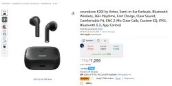 soundcore K20i by Anker, Semi-in-Ear Earbuds, Bluetooth Wireless, 36H Playtime