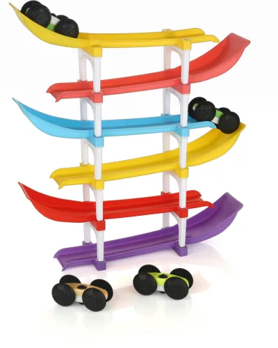 Image of SOVETO Racer Ramp Car Sliding Toy 6 ramps & 4 cars for Kids