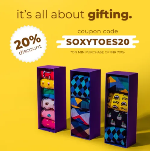 Image of Soxytoes Coupon : Flat 20% off on Purchase of ₹700 or more
