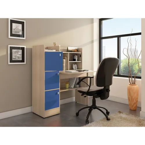 Image of Spacewood Coral Engineered Wood Study Table with Bookshelf