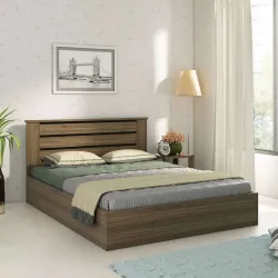 SPACEWOOD Engineered Wood Queen Box Bed (Lyon Walnut & Natural Wenge)