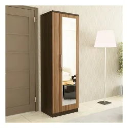 Spacewood Ken Wardrobe | 3 Year Warranty | Almirah, Cupboard, Almari, 1 Door Wardrobe with Mirror, 1 Hanging Space|Engineered Wood| Walnut Bronze