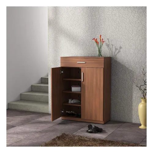 Image of SPACEWOOD Shoe Rack| 3 Year Warranty | Cabinet |Liberty | 2 Door with 1 Drawer | Engineered Wood | Walnut Rigato