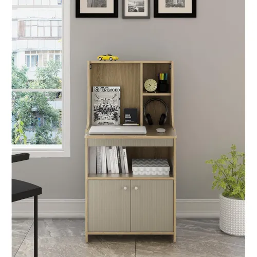Image of Spacewood Study Table | 3 Year Warranty | Oliver |Study Desk with Storage, Study Table, Table with 3 Shelves and 1 Drawe