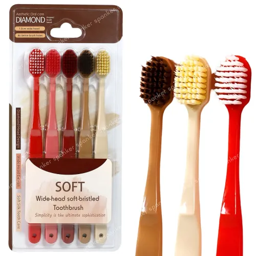 Image of Spanker Pack of 5 Extra Wide Head 15MM Adult Toothbrush with Double Inplanted Soft Feather Like Bristles Non Frizzing To