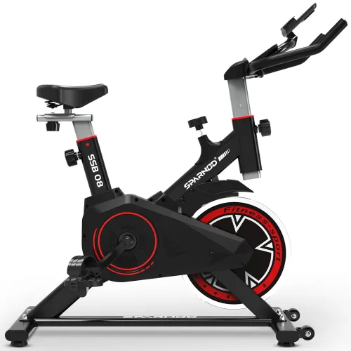 Image of SPARNOD FITNESS SSB-08 Spin Bike Exercise Cycle for Home Gym with 8kg Flywheel, LED Display, Adjustable Resistance, Sile