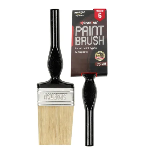 Image of Spartan Wall Paint Brush 75mm Super Sturdy Bristles | Professional Brush Set & Wooden Handle, Trim Paint Brush for Wall 