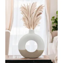 Sphinx Ceramic Donut Vase, Pampas Grass Flower Home Decor Centrepiece for Office or Gifts - Dual Tone (White & Brown, 6 