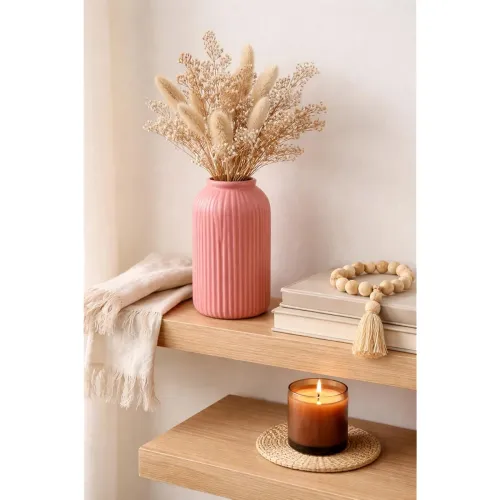 Image of SPHINX Ribbed Pipe Ceramic Vase, Flower Vase, Pampas Grass Vase, Vase for Money Plant Live Plants for Home, Office, or G