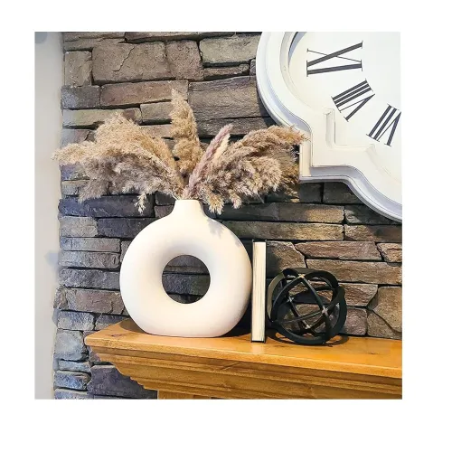 Image of SPHINX White Ceramic Donut Flower Vase 6-Inch Modern Decor