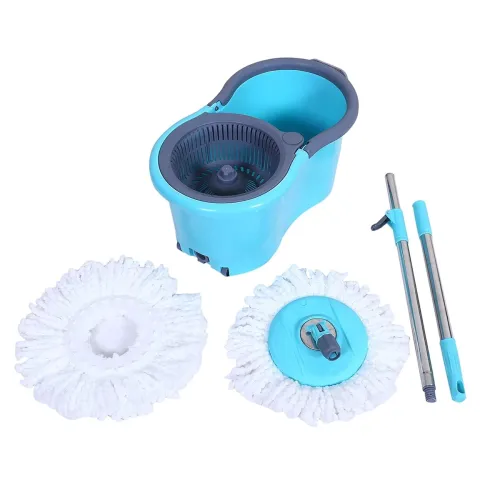 Image of Spin Mop Bucket Set with Adjustable Stainless Steel Handle 2 Microfiber Refills