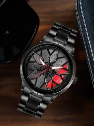 Spinner Car Wheel Red Analog Watch For Men