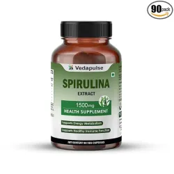 Spirulina Extract 1500mg | With Black Pepper for Better Absorption | Energy, Immunity & Detox Support | 90 Veg Capsules