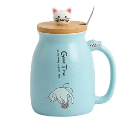 Spooky Creative Starry Sky Ceramic Mug Cute 3D Cat Design with Lid & Spoon