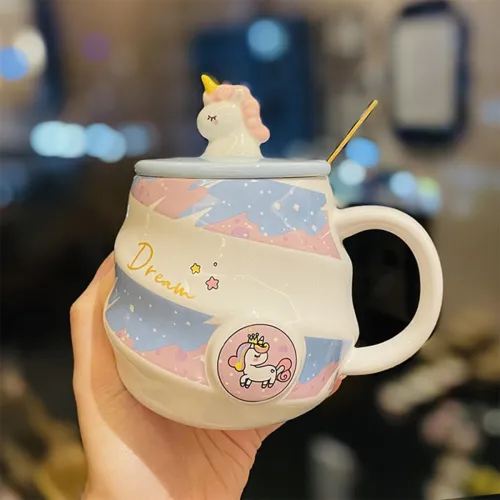 Image of Spooky Unicorn Ceramic Mug with Lid and Spoon * 400ml
